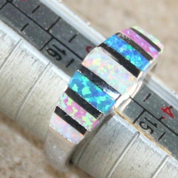 Fire Opal Ring Blue Pink and White - Picture 3 of 3